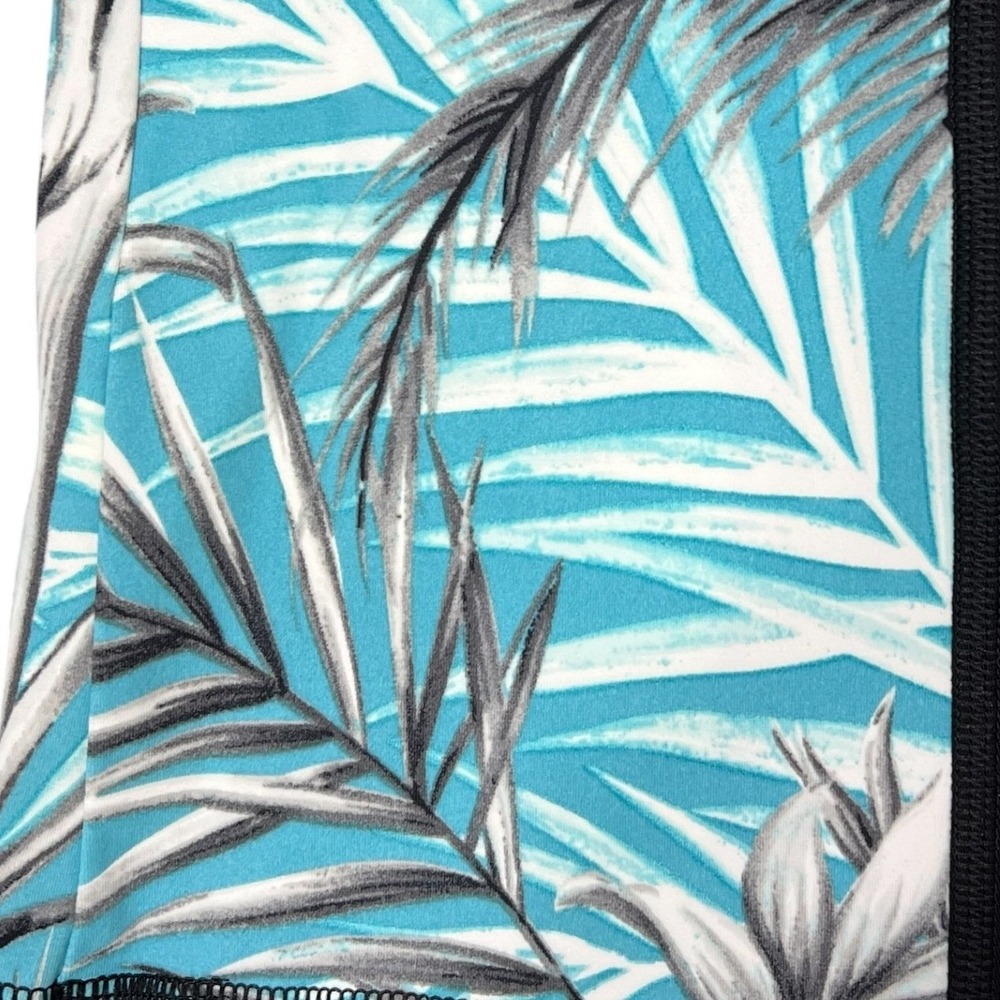 Swim by Cacique Rash Guard 20 Black Turquoise Tropical Palm Half-Zip Swim Top - Picture 8 of 8